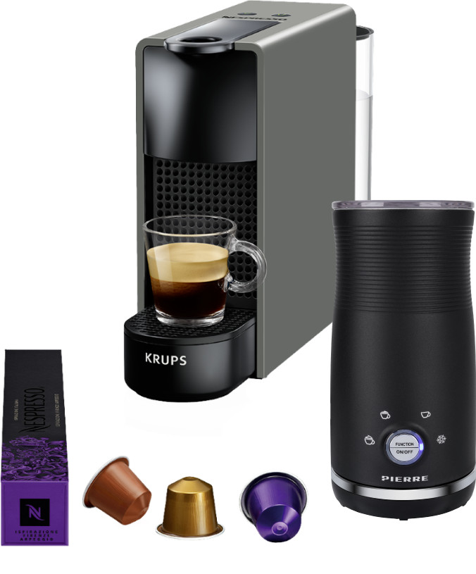 Krups Nespresso Essenza Mini XN110B Gray + Pierre Milk Frother Main Image
