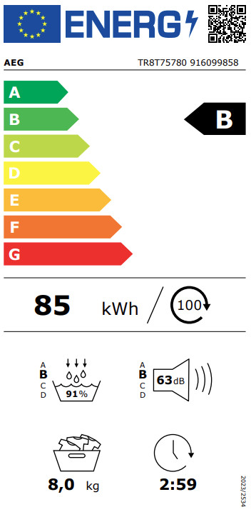 AEG TR8T75780 AbsoluteCare energielabel
