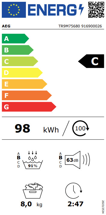 AEG TR9M75680 AbsoluteCare Plus energielabel