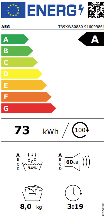AEG TR9XW80880 AbsoluteCare Pro energielabel