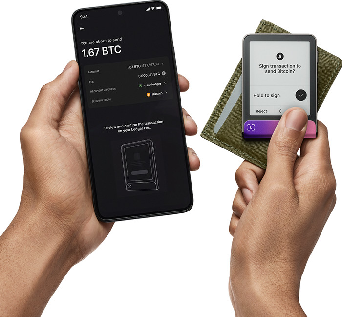 Ledger Flex inkl. Recovery Key Crimson Magenta produkt in gebrauch