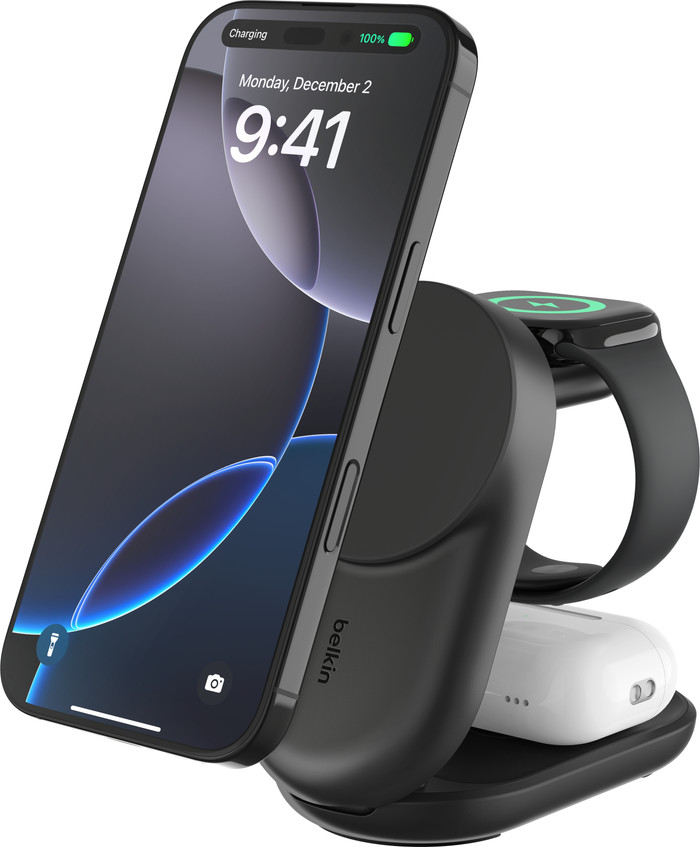 Belkin UltraCharge 3-in-1 MagSafe Wireless Charger with Stand Qi2 25W Black Main Image