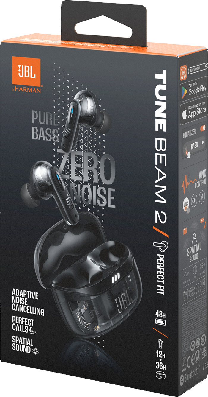 JBL Tune Beam 2 Ghost Schwarz verpackung