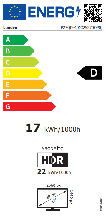 Lenovo ThinkVision P27QD-40 energielabel