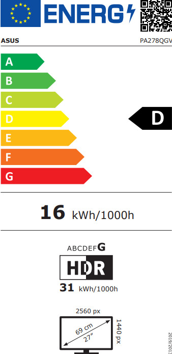 ASUS ProArt PA278QGV energielabel