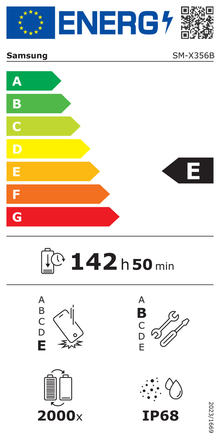 Samsung Galaxy Tab Active5 Pro 10,1 Zoll 256GB Wi-Fi + 5G energielabel