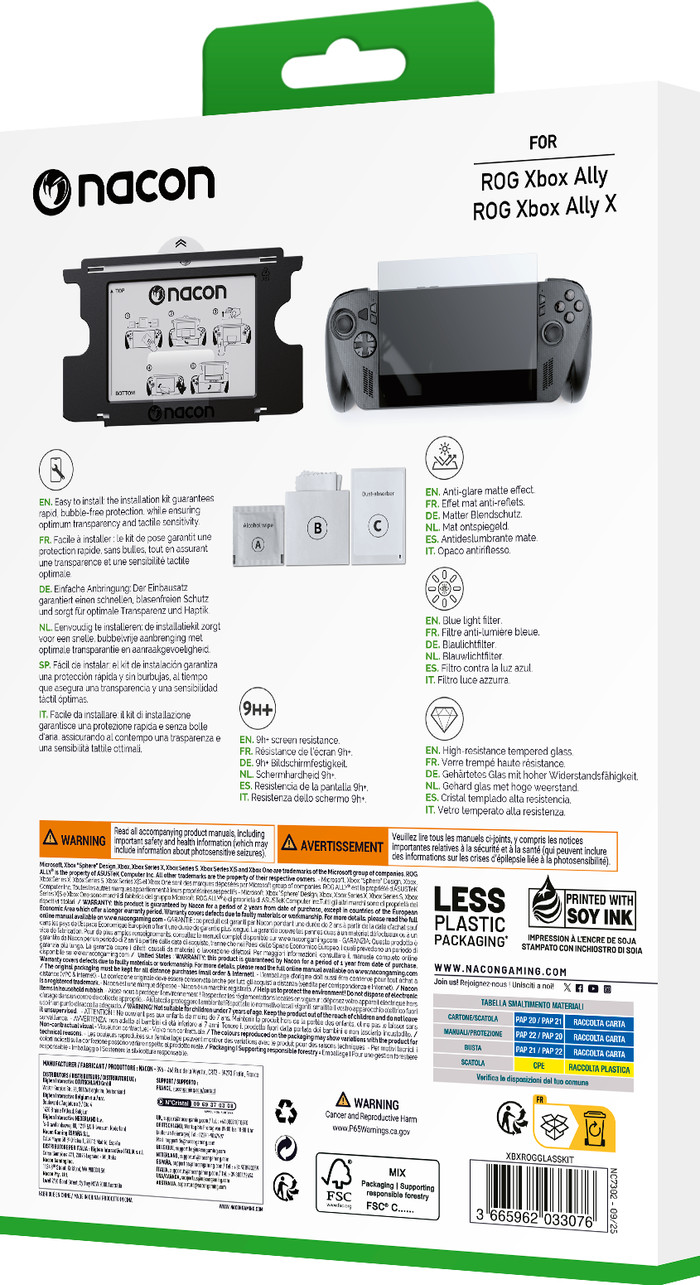 Nacon ASUS ROG Ally Xbox and X Screen Protector packaging
