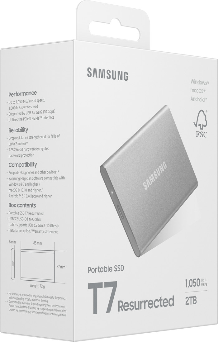 Samsung T7 Resurrected Portable SSD 2TB verpackung