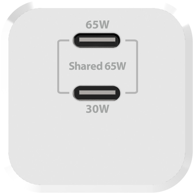 BlueBuilt Power-Delivery-Ladegerät mit 2 USB-C-Anschlüssen 65 W Weiß oberseite