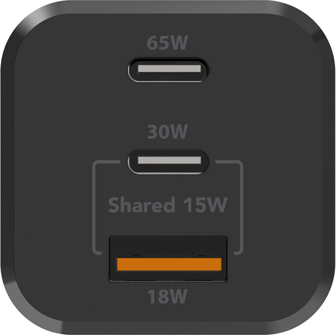 BlueBuilt Power-Delivery- und Quick-Charge-Ladegerät mit 3 USB-Anschlüssen 65 W Schwarz oberseite