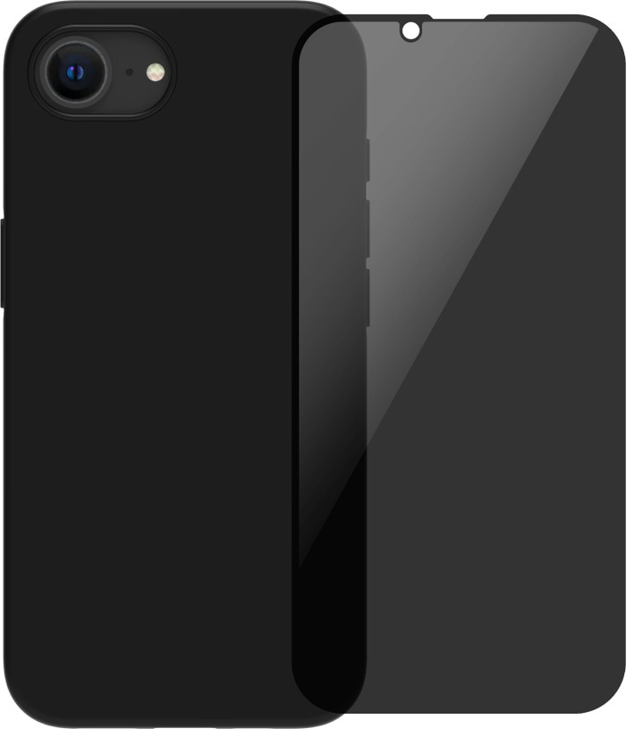 BlueBuilt Back Cover iPhone 16e Black + Privacy Filter Screen Protector Glass Main Image