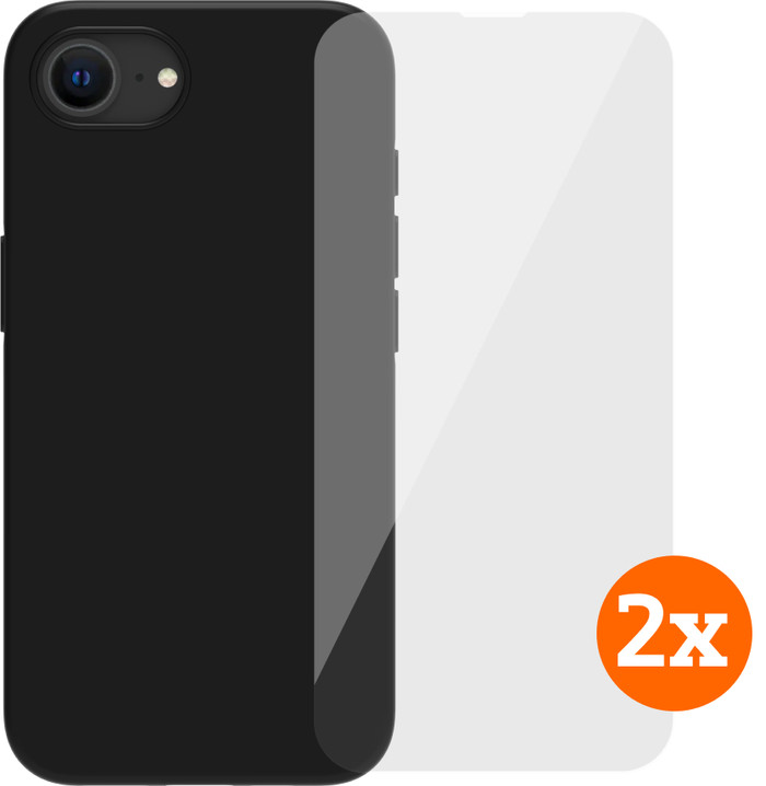 BlueBuilt Back Cover iPhone 16e Black + Screen Protector Glass Duo Pack Main Image