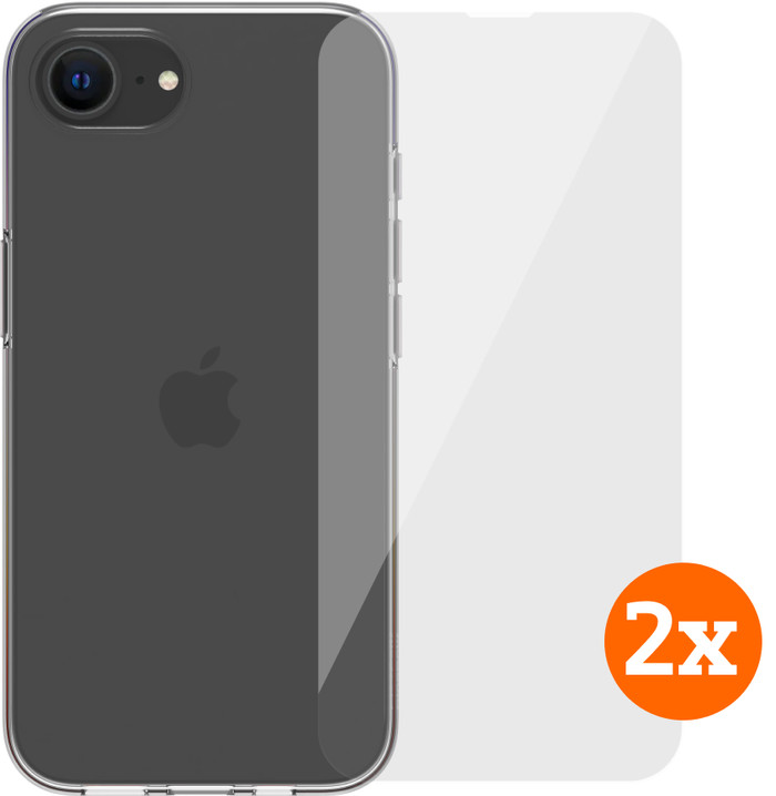 BlueBuilt Back Cover iPhone 16e Transparent + Screen Protector Glass Duo Pack Main Image