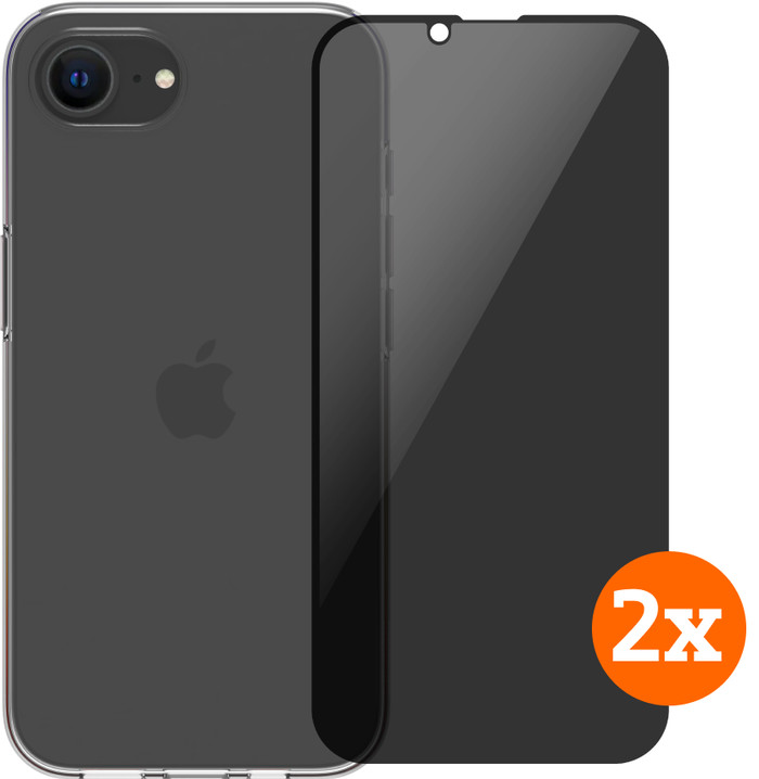 BlueBuilt Back Cover iPhone 16e Transparent + Privacy Filter Screen Protector Glass Duo Pack Main Image