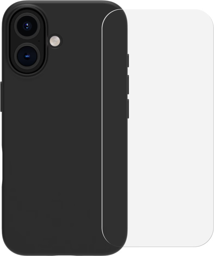 BlueBuilt Back Cover iPhone 16 Black + Screen Protector Glass Main Image