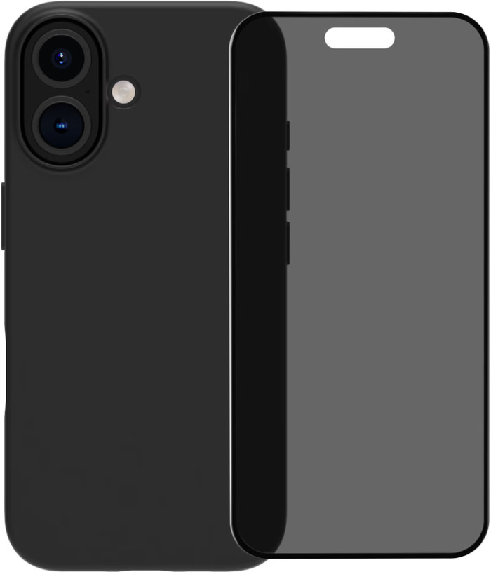 BlueBuilt Back Cover iPhone 16 Black + Privacy Filter Glass Screen Protector Main Image