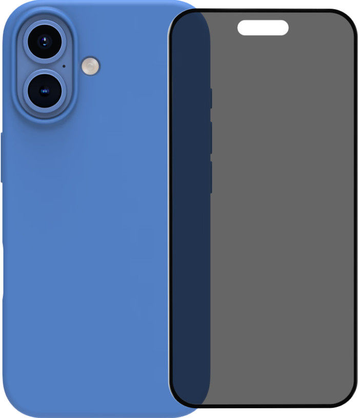 BlueBuilt Back Cover iPhone 16 Blue + Privacy Filter Glass Screen Protector Main Image