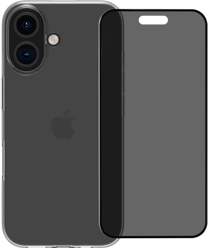 BlueBuilt Back Cover iPhone 16 Transparent + Privacy Filter Screen Protector Glass Main Image