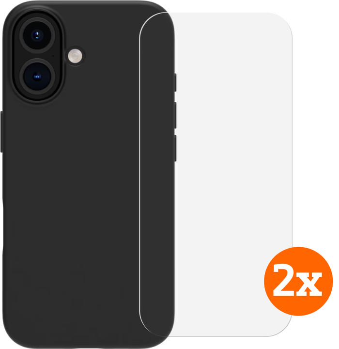 BlueBuilt Back Cover iPhone 16 Black + Screen Protector Glass Duo Pack Main Image