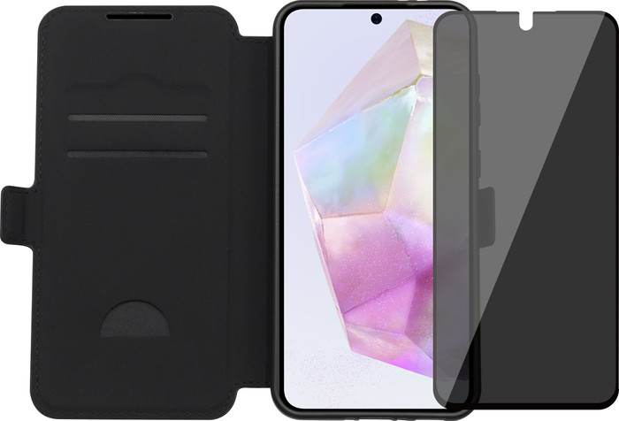 BlueBuilt Samsung Galaxy A36 Book Case Black + Privacy Filter Glass Screen Protector Main Image