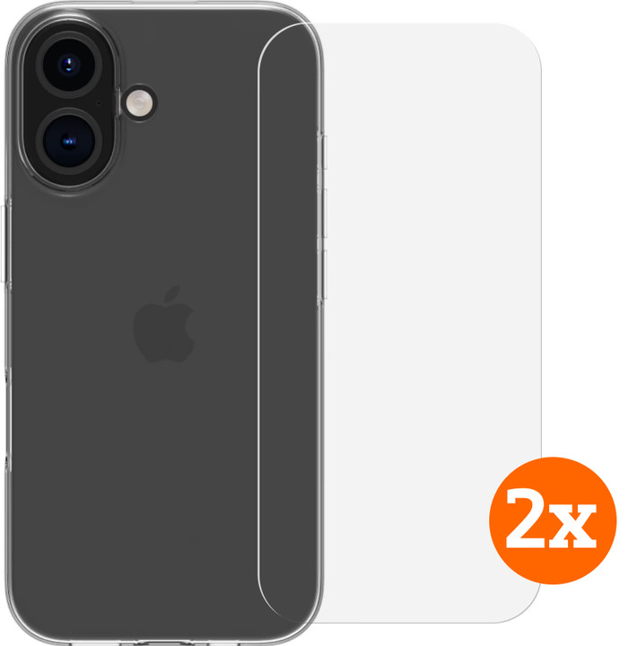 BlueBuilt Backcover iPhone 16 Transparent + Panzerglas Doppelpack Main Image