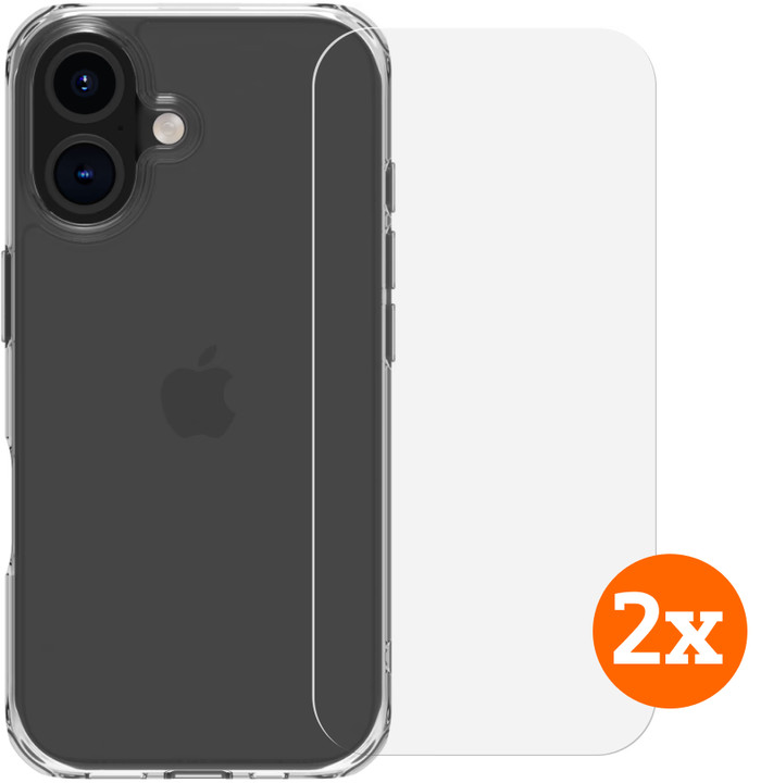 BlueBuilt Protective Backcover iPhone 16 Transparent + Panzerglas Doppelpack Main Image
