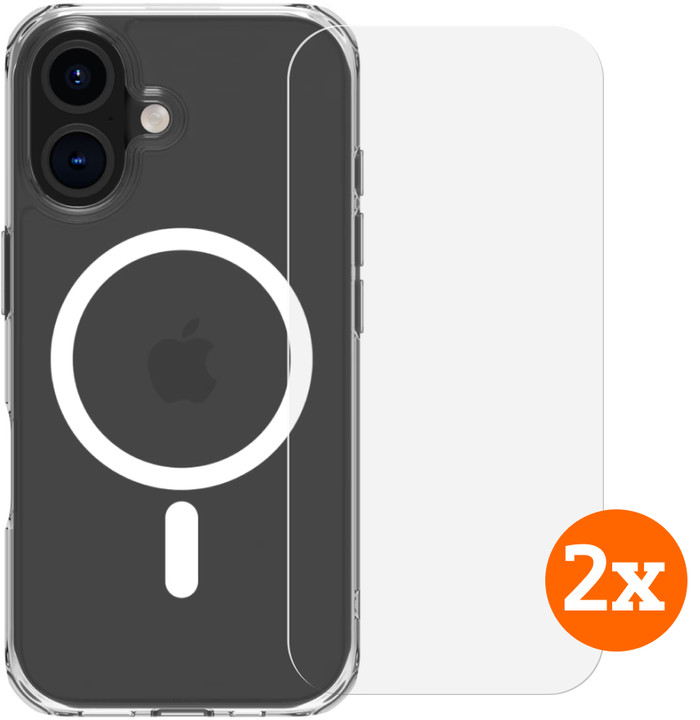 BlueBuilt Protective Cover mit MagSafe iPhone 16 Transparent + Displayschutz Doppelpack Main Image