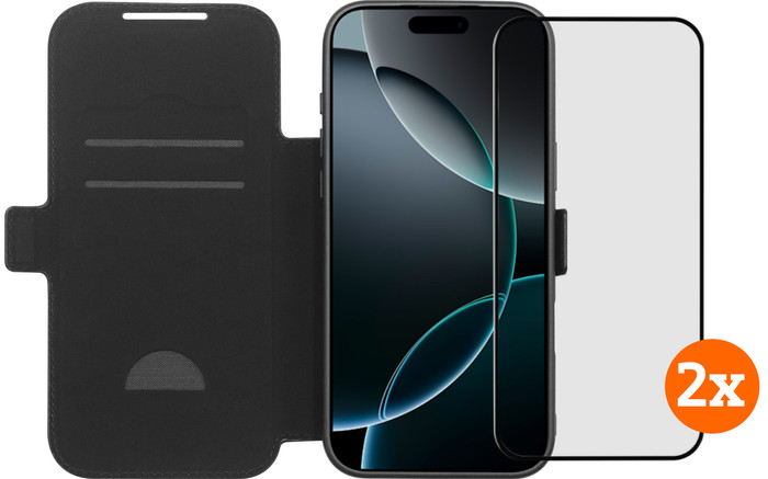 BlueBuilt Apple iPhone 17 Pro Max Book Case Leder Schwarz + Displayschutz Doppelpack Main Image