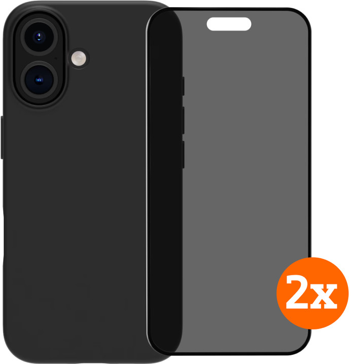 BlueBuilt Back Cover iPhone 16 Black + Privacy Filter Glass Screen Protector Duo Pack Main Image