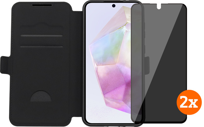 BlueBuilt Samsung Galaxy A36 Book Case Black + Privacy Filter Screen Protector Duo Pack Main Image
