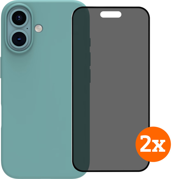 BlueBuilt Back Cover iPhone 16 Green + Privacy Filter Screen Protector Glass Duo Pack Main Image