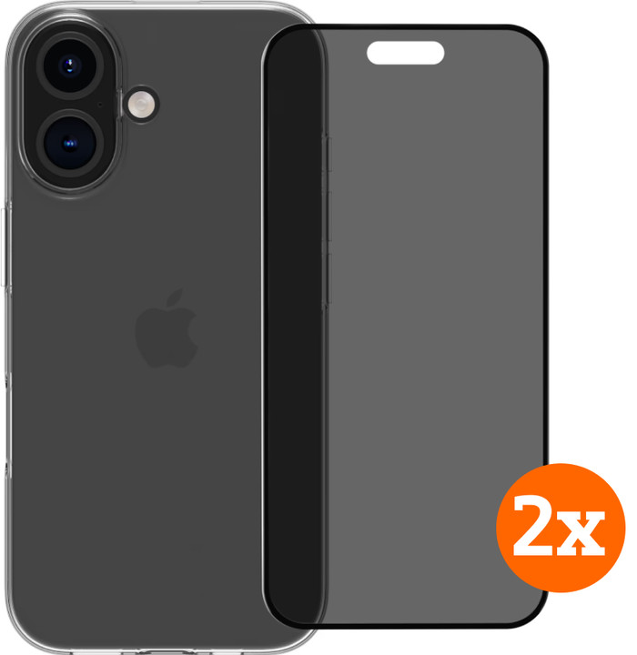 BlueBuilt Back Cover iPhone 16 Transparent + Privacy Filter Screen Protector Glass Duo Pack Main Image