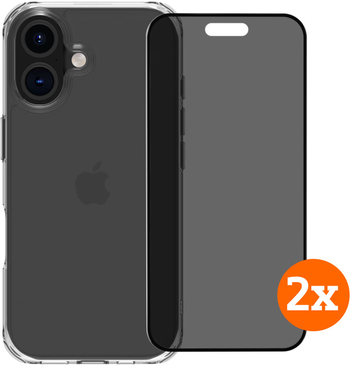 BlueBuilt Protective Backcover iPhone 16 Transparent + Privacy Displayschutz Doppelpack Main Image