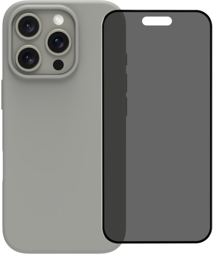 BlueBuilt Back Cover iPhone 16 Pro Gray + Privacy Filter Glass Screen Protector Main Image