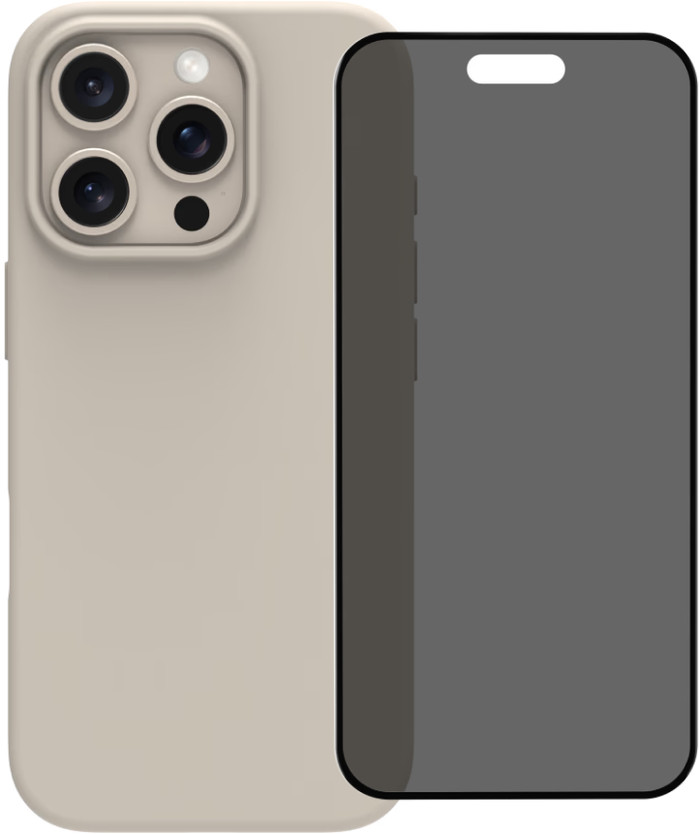 BlueBuilt Back Cover iPhone 16 Pro Beige + Privacy Filter Glass Screen Protector Main Image