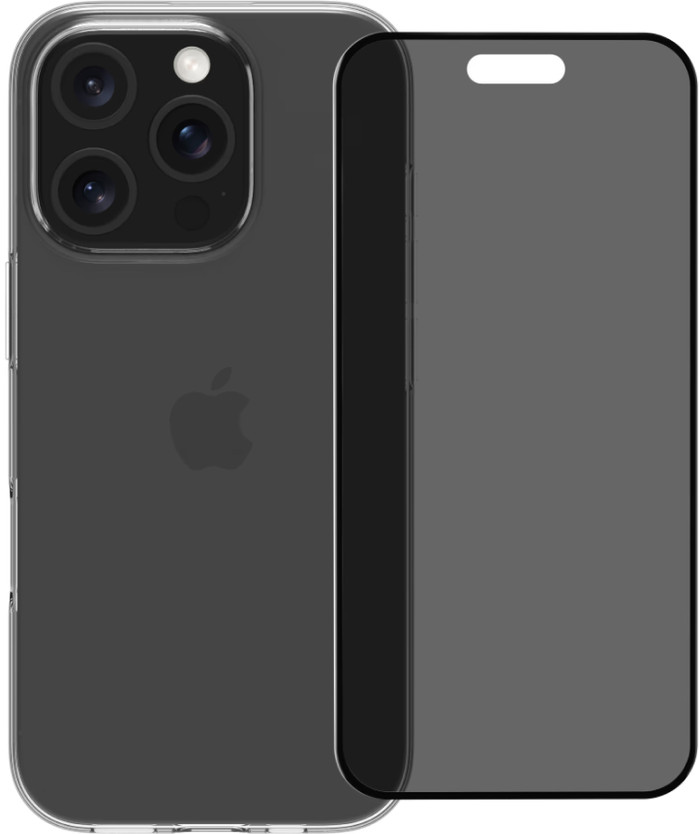 BlueBuilt Back Cover iPhone 16 Pro Transparent + Privacy Filter Glass Screen Protector Main Image