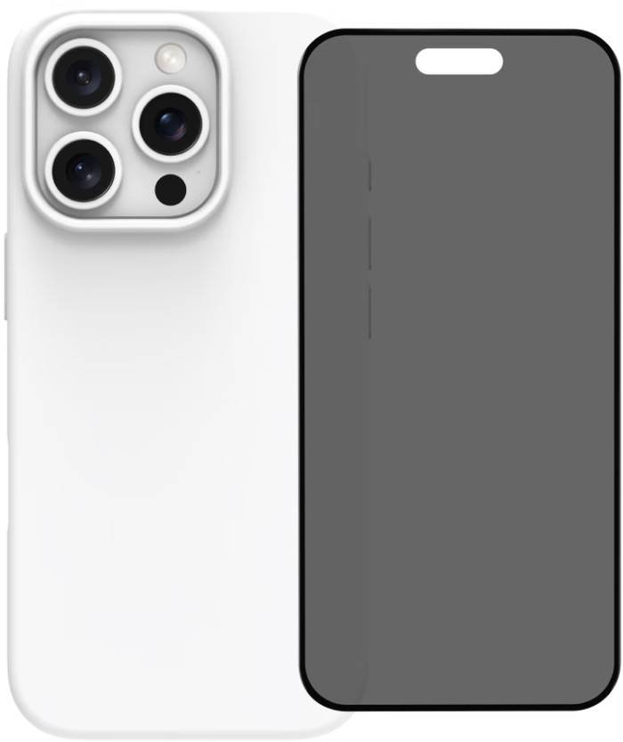 BlueBuilt Back Cover iPhone 16 Pro White + Privacy Filter Glass Screen Protector Main Image