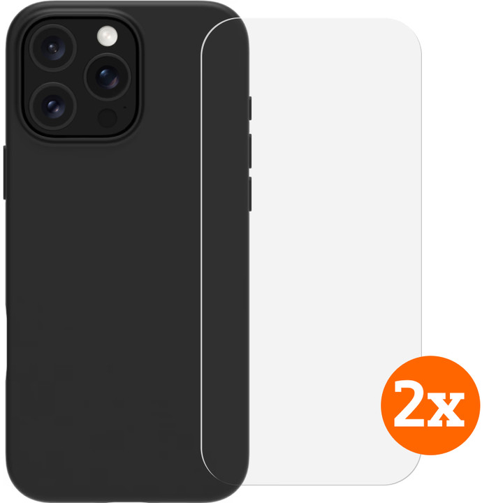 BlueBuilt Backcover iPhone 16 Pro Schwarz + Panzerglas Doppelpack Main Image