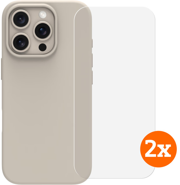 BlueBuilt Backcover iPhone 16 Pro Beige + Panzerglas Doppelpack Main Image