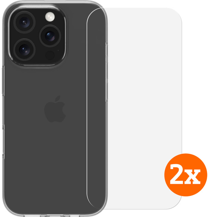 BlueBuilt Backcover iPhone 16 Pro Transparent + Panzerglas Doppelpack Main Image