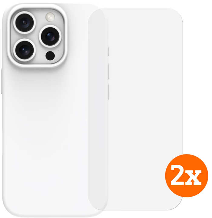 BlueBuilt Backcover iPhone 16 Pro Weiß + Panzerglas Doppelpack Main Image