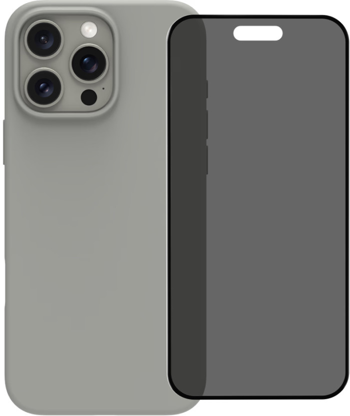BlueBuilt Back Cover iPhone 16 Pro Max Gray + Privacy Filter Glass Screen Protector Main Image