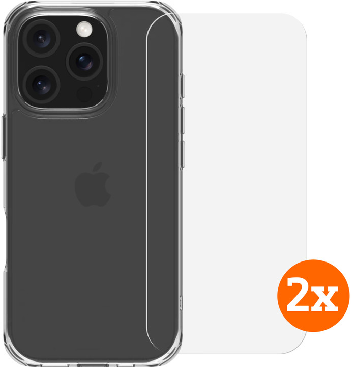 BlueBuilt Protective Backcover iPhone 16 Pro Transparent + Panzerglas Doppelpack Main Image