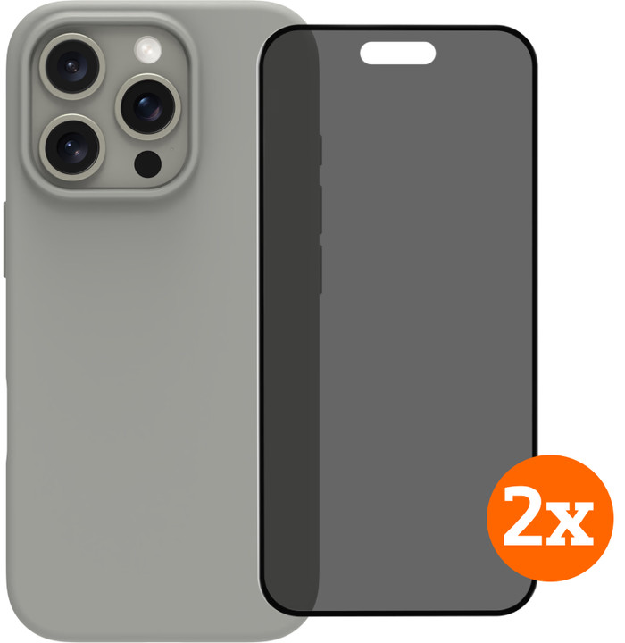 BlueBuilt Back Cover iPhone 16 Pro Gray + Privacy Filter Glass Screen Protector Duo Pack Main Image