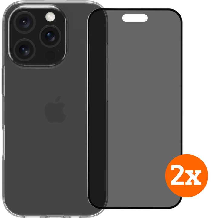 BlueBuilt Backcover iPhone 16 Pro Transparent + Privacy Panzerglas Doppelpack Main Image