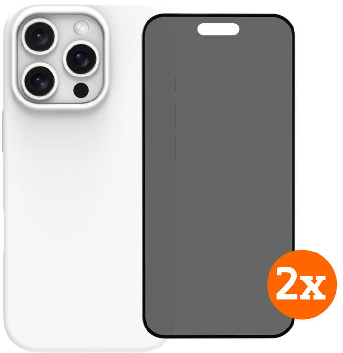 BlueBuilt Back Cover iPhone 16 Pro White + Privacy Filter Glass Screen Protector Duo Pack Main Image