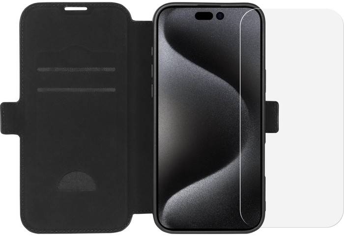 BlueBuilt Apple iPhone 16 Pro Max Book Case Leder Schwarz + Panzerglas Main Image