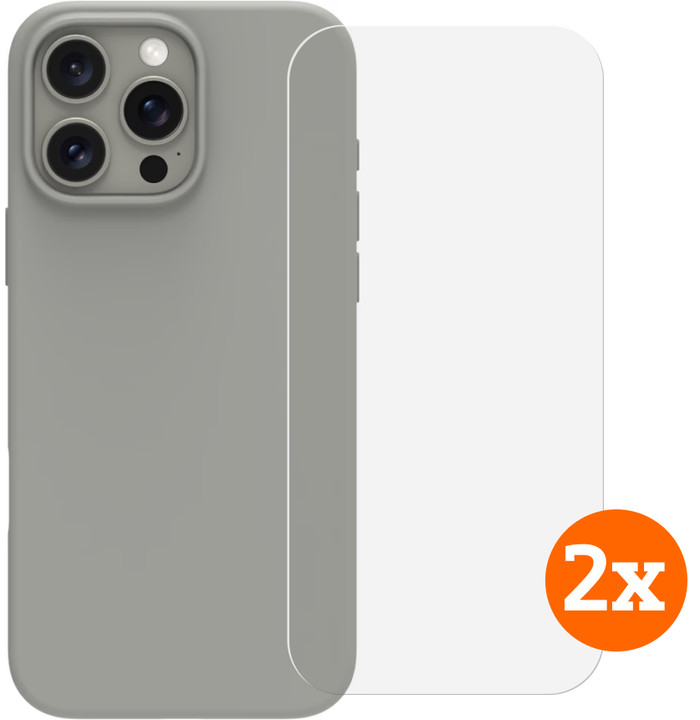 BlueBuilt Backcover iPhone 16 Pro Max Grau + Panzerglas Doppelpack Main Image