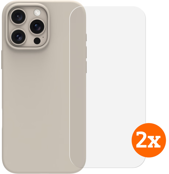 BlueBuilt Backcover iPhone 16 Pro Max Beige + Panzerglas Doppelpack Main Image