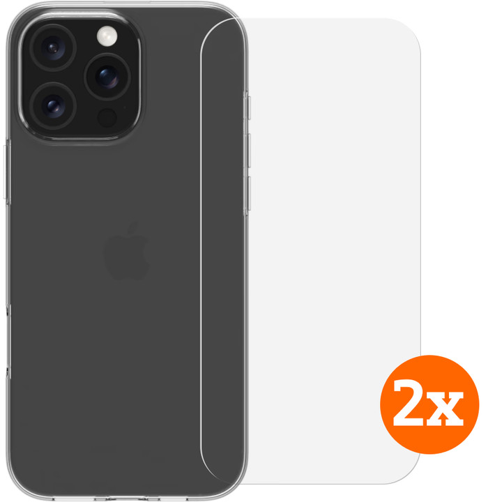 BlueBuilt Backcover iPhone 16 Pro Max Transparent + Panzerglas Doppelpack Main Image